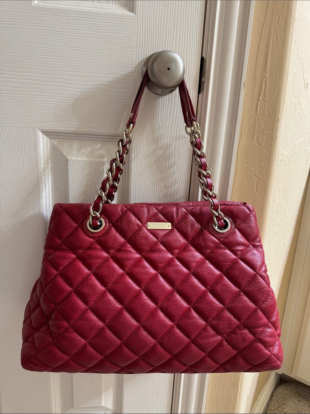 kate spade Quilted Deep Red Chain-Handle Shoulder Bag